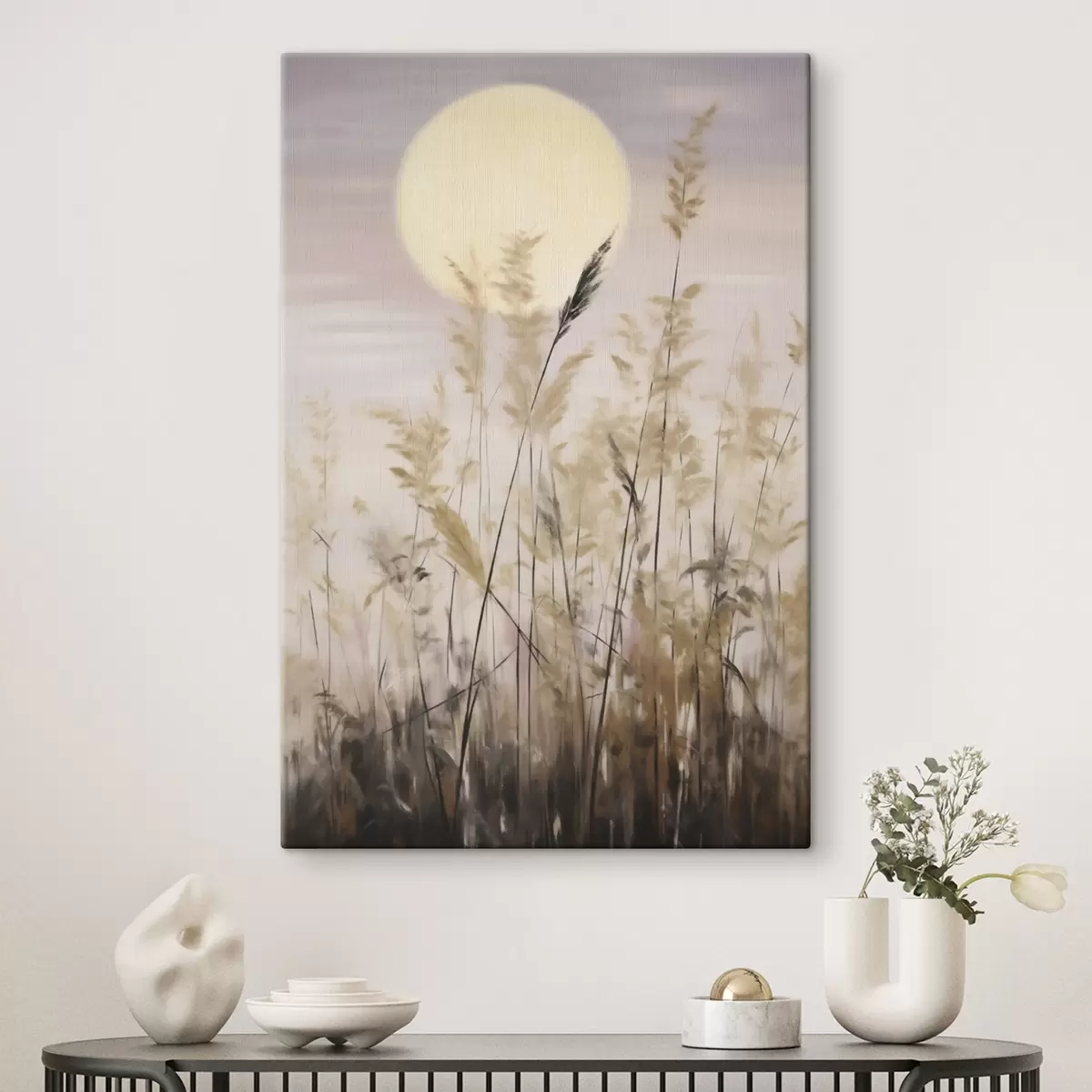 Tableau Herbes stylisées sur fond de lune, imitation d'un tableau s50985