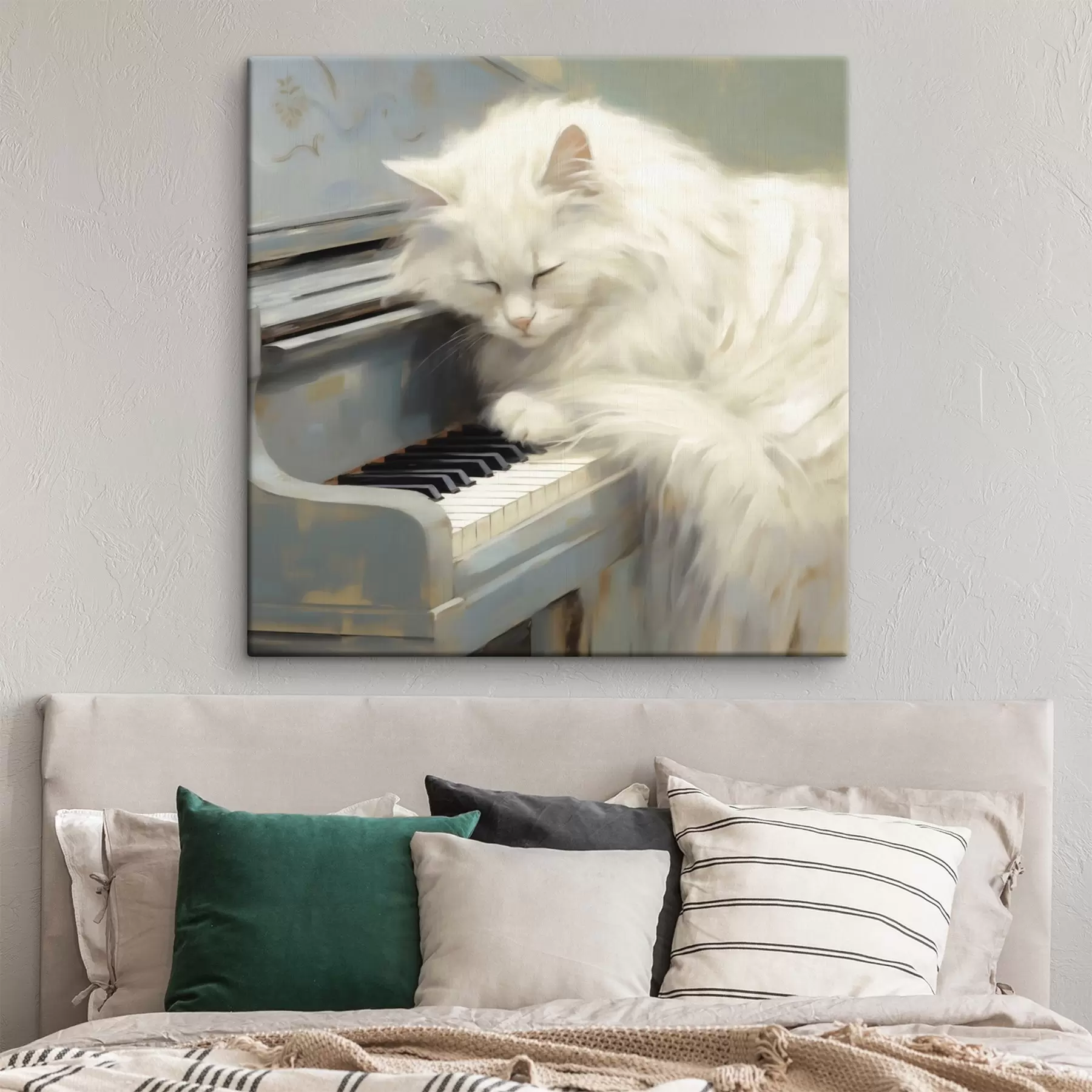 Tableau Chat dormant sur les touches d'un piano, reproduction d'un tableau s50990