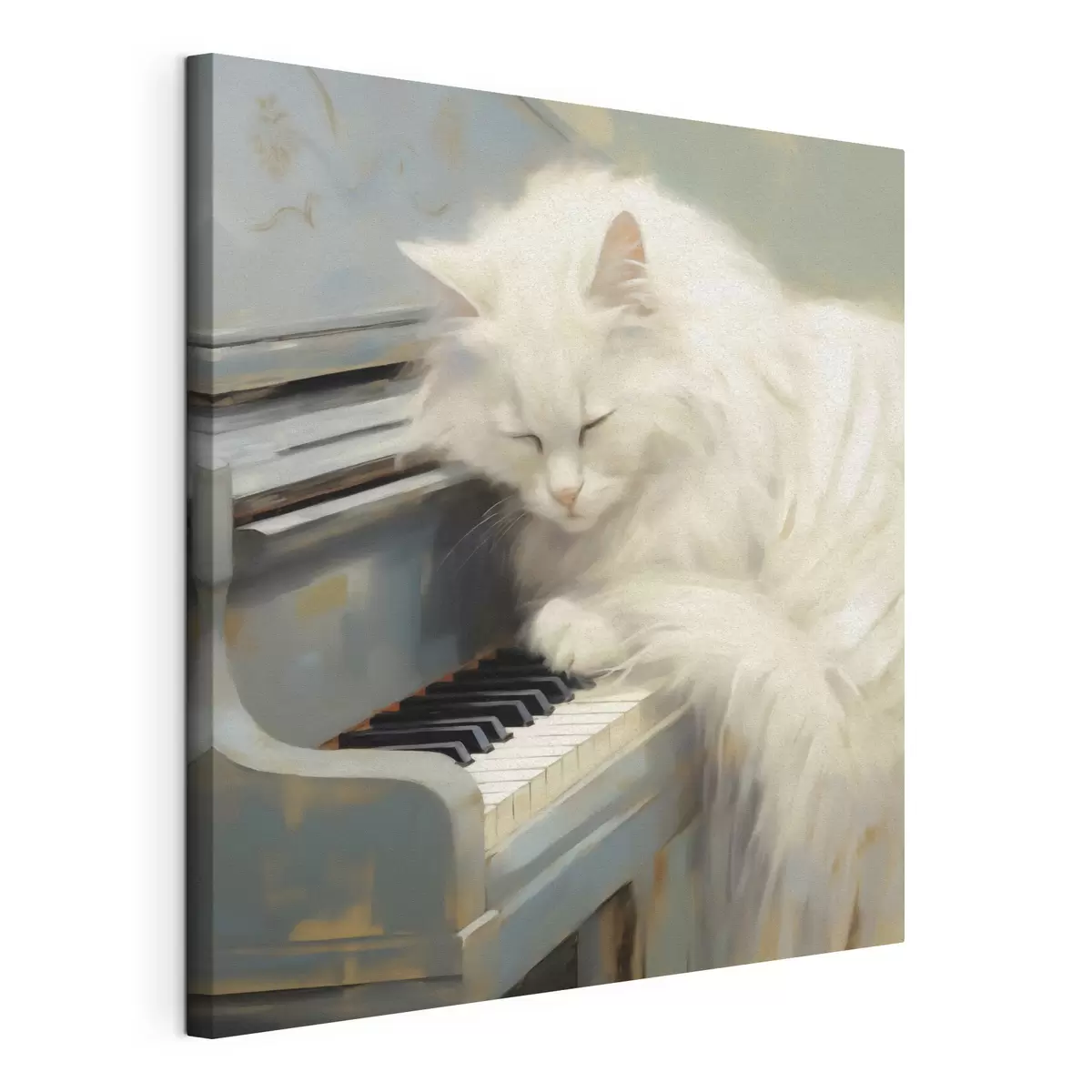 Tableau Chat dormant sur les touches d'un piano, reproduction d'un tableau s50990