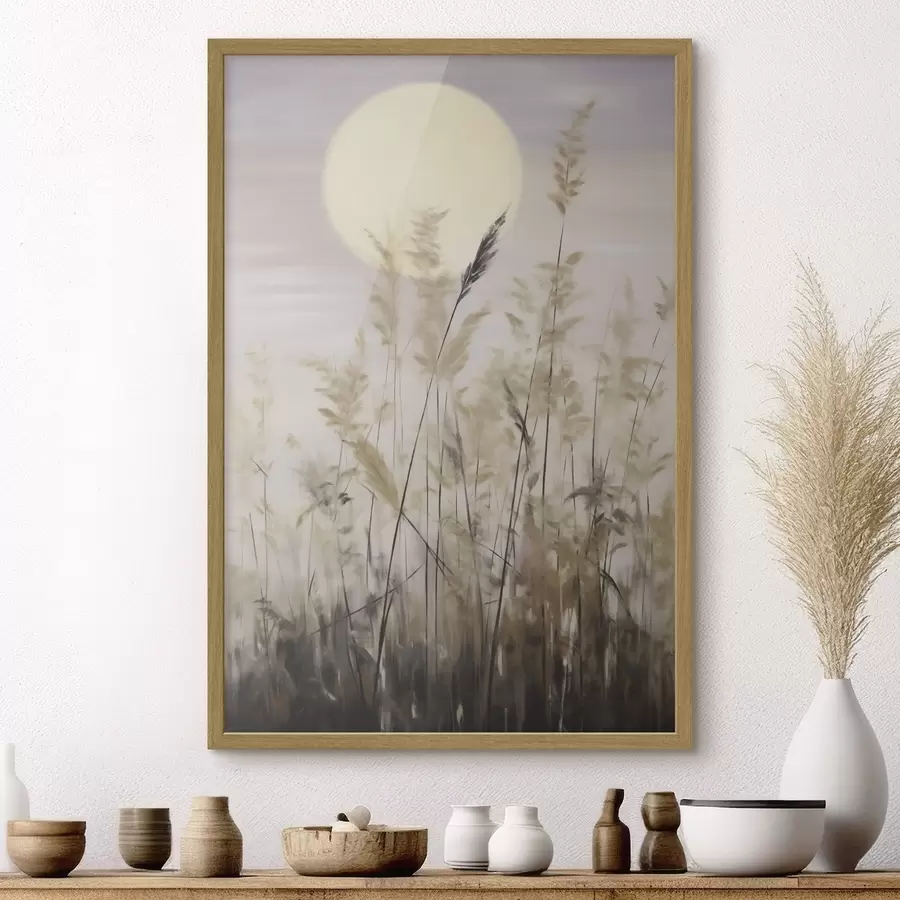 Papier peint Herbes stylisées sur fond de lune, imitation d'un tableau f50985