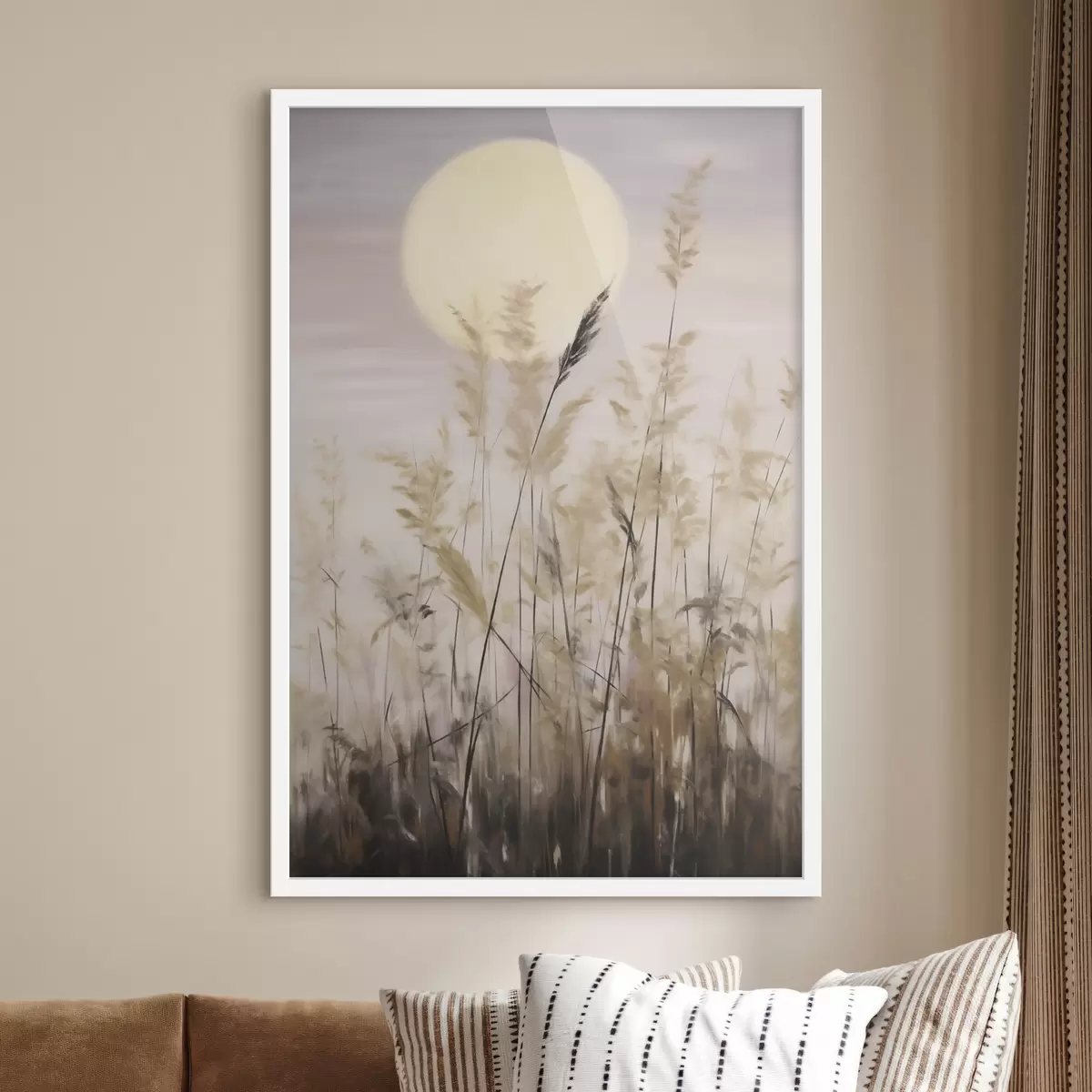 Poster Herbes stylisées sur fond de lune, imitation d'un tableau f50985