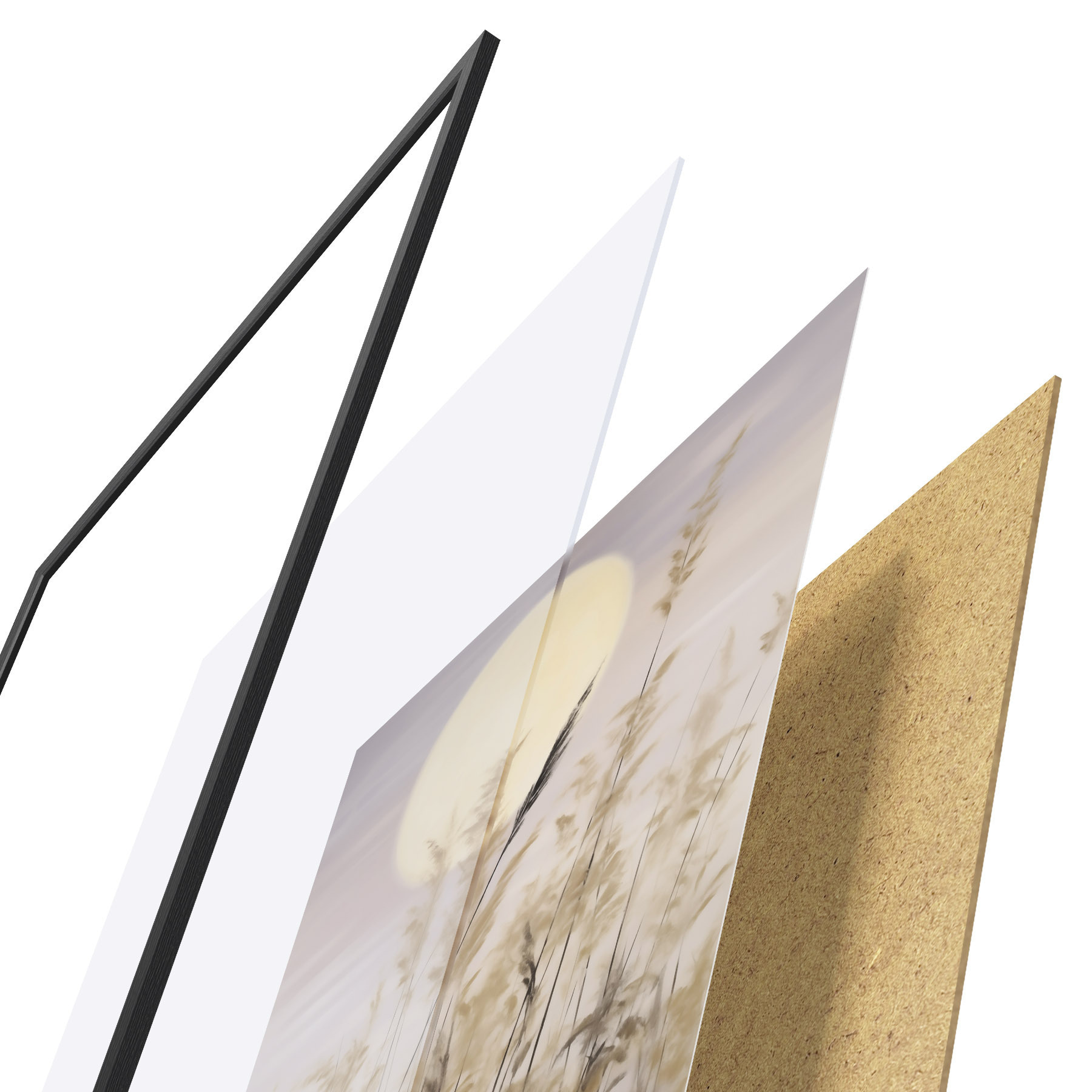Poster Herbes stylisées sur fond de lune, imitation d'un tableau f50985