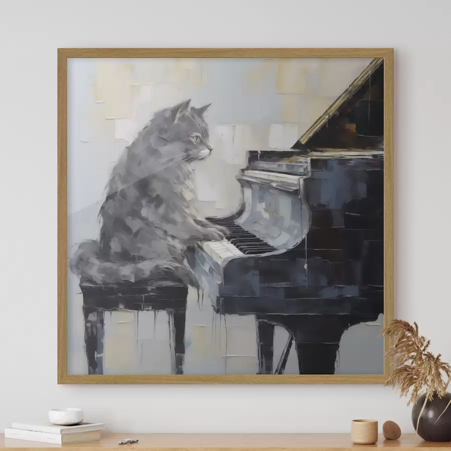 Papier peint Chat jouant du piano à queue, style « imitation peinture » f50989