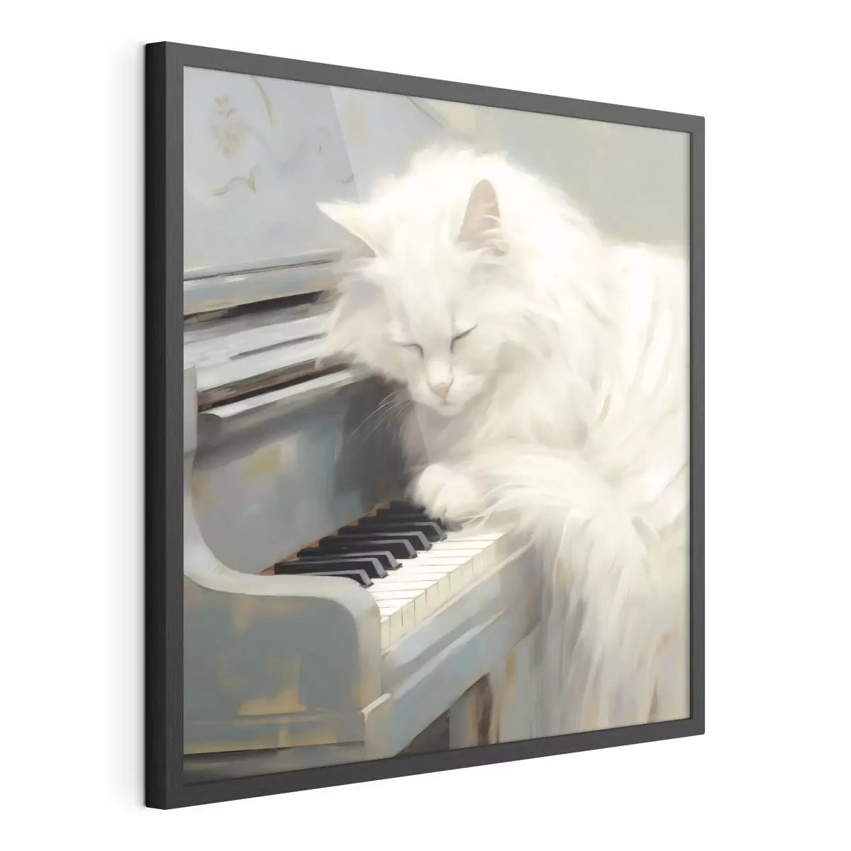 Poster Chat dormant sur les touches d'un piano, reproduction d'un tableau f50990