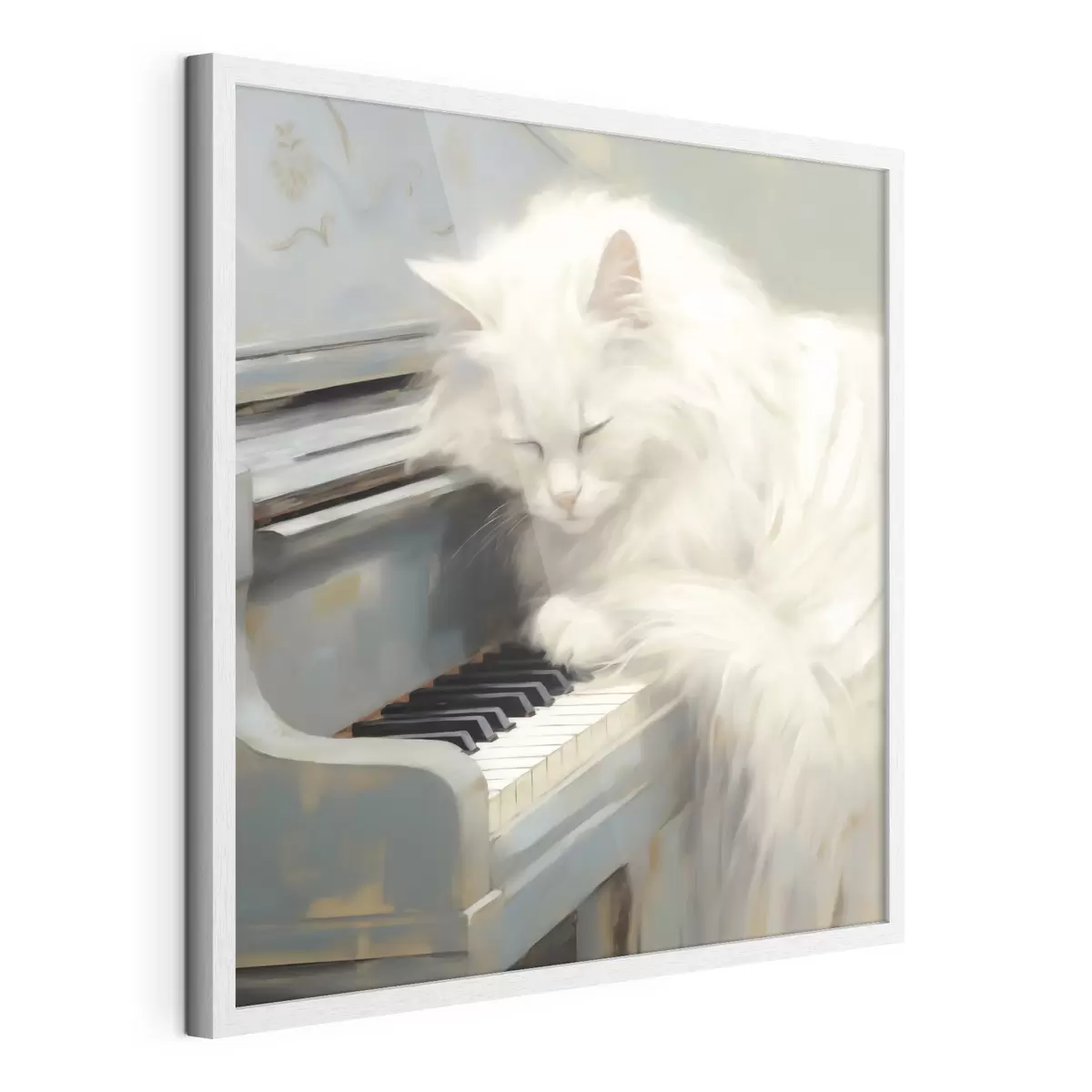 Poster Chat dormant sur les touches d'un piano, reproduction d'un tableau f50990