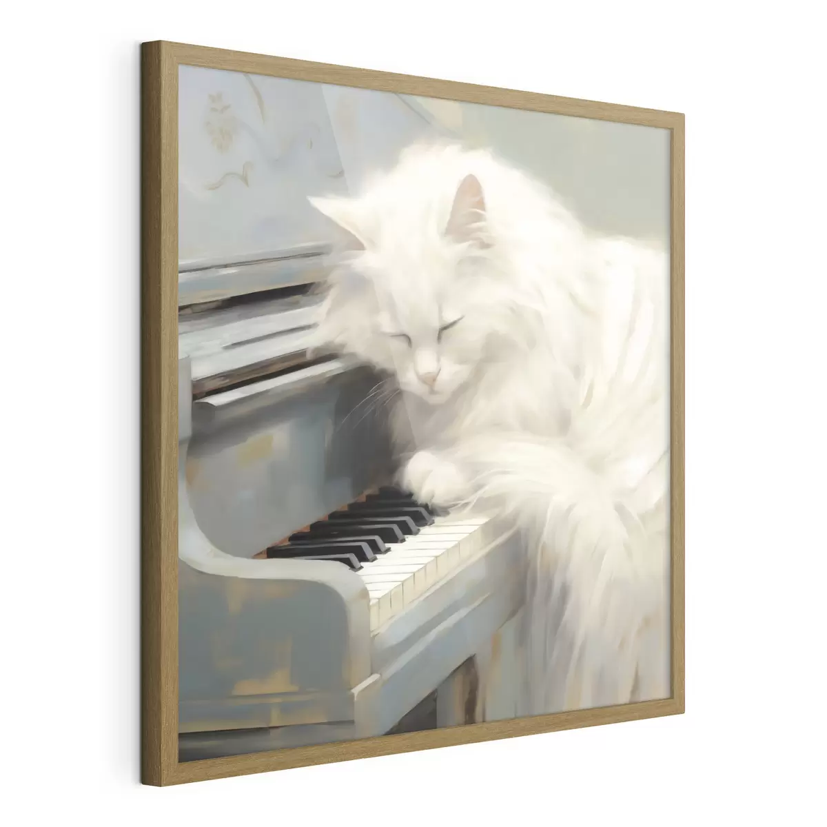 Poster Chat dormant sur les touches d'un piano, reproduction d'un tableau f50990