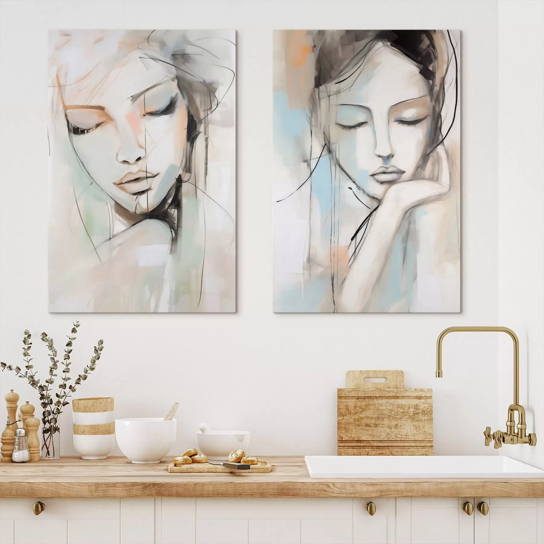 Tableau Deux visages aux lignes calmes m31059