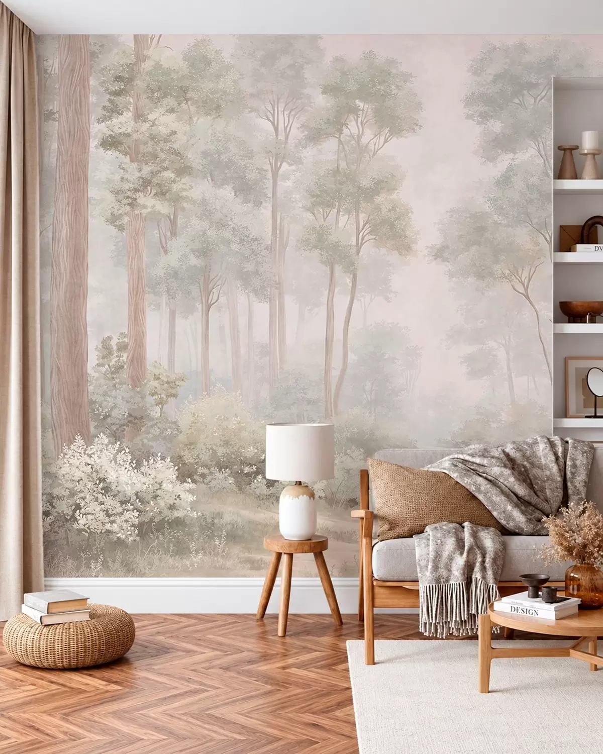 Papier peint Une forêt aux tons pastel, traversée par un sentier sinueux w05889