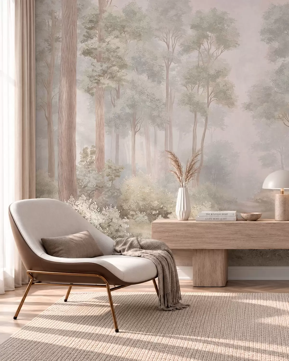 Papier peint Une forêt aux tons pastel, traversée par un sentier sinueux w05889
