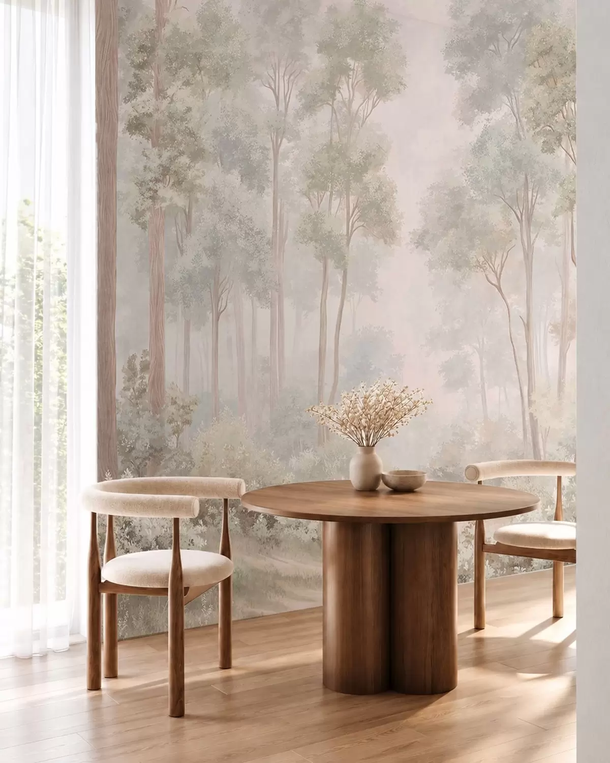 Papier peint Une forêt aux tons pastel, traversée par un sentier sinueux w05889