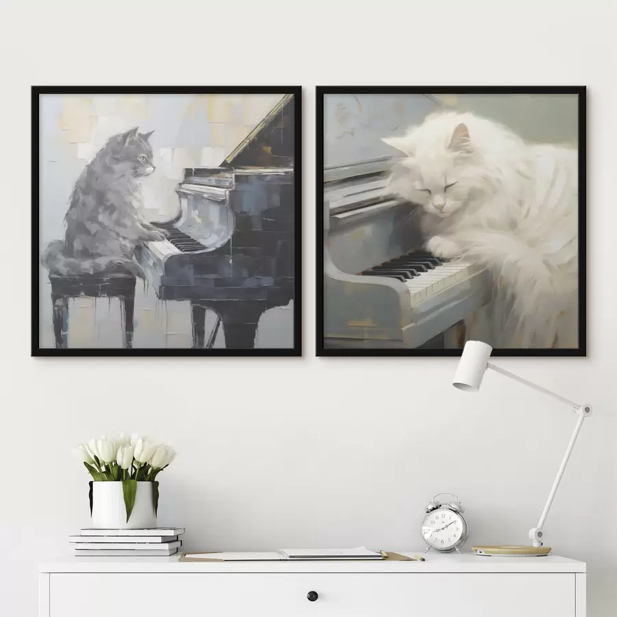 Papier peint Chat et piano, reproduction de tableau d31064