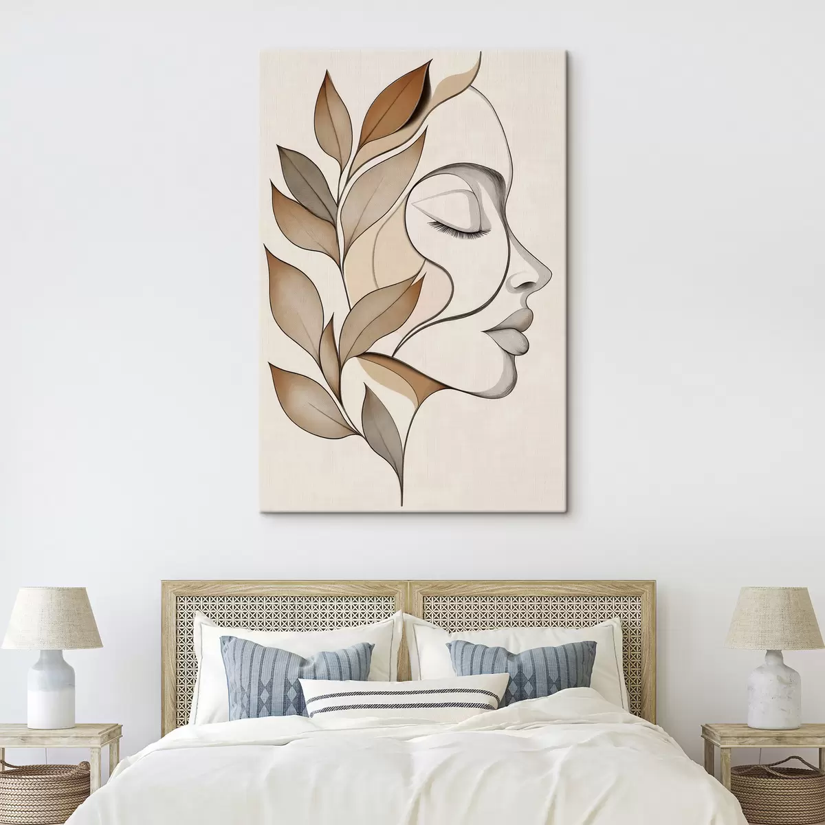 Tableau Profil d'une femme avec des feuilles s50997