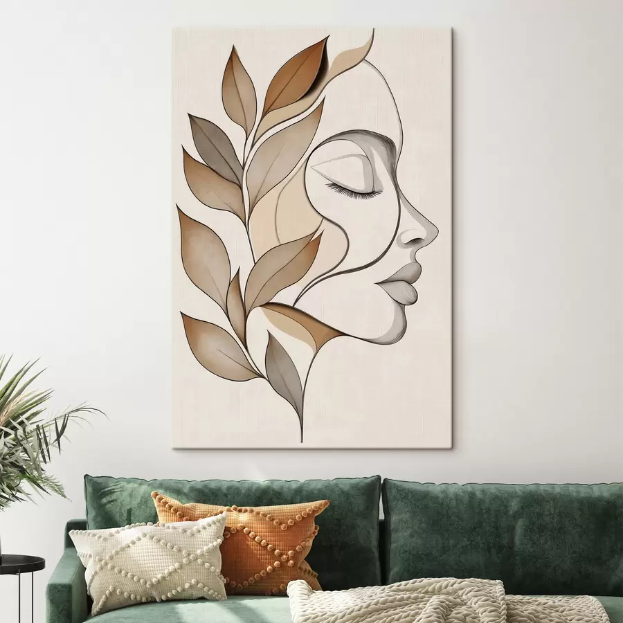 Tableau Profil d'une femme avec des feuilles s50997