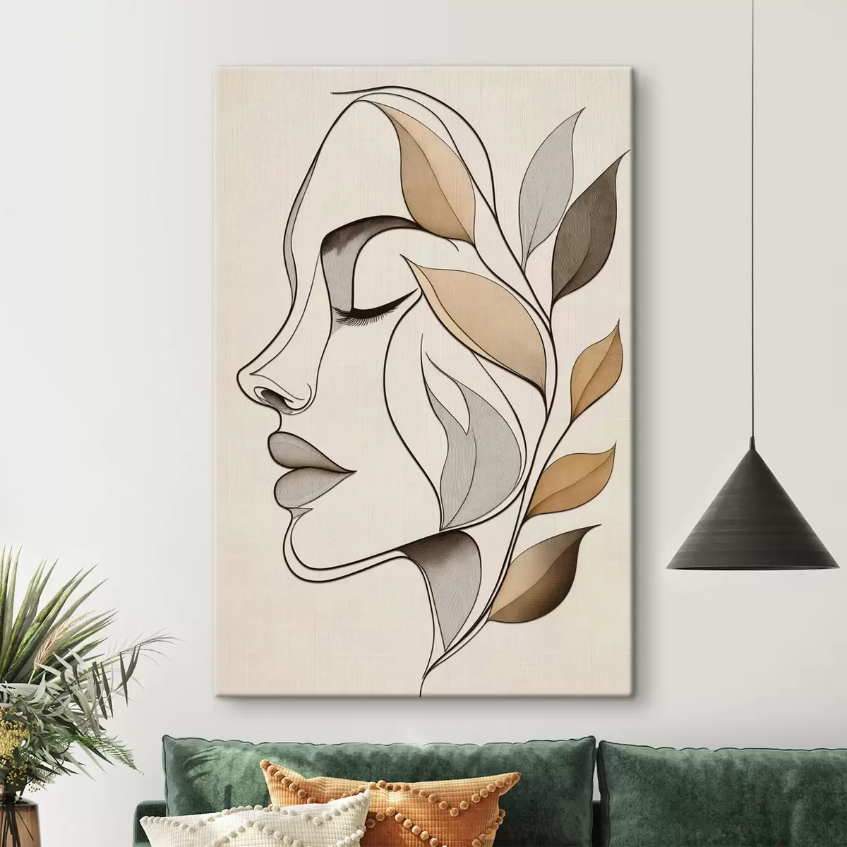 Tableau Profil d'une femme avec des feuilles s50998