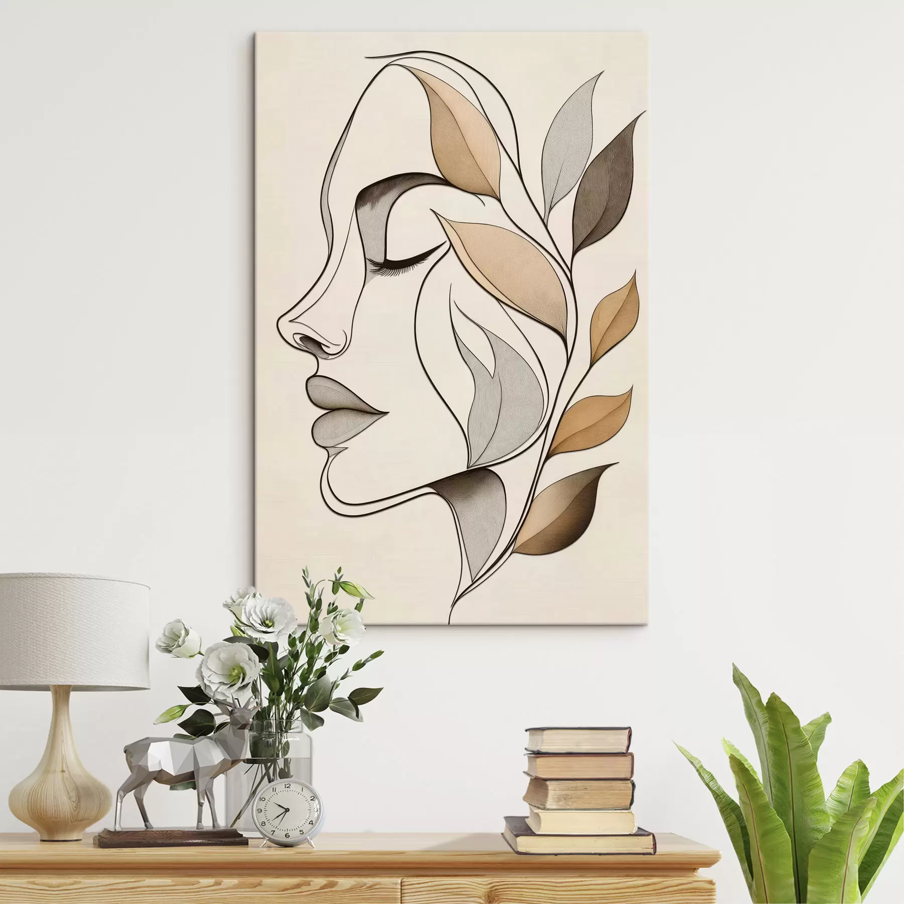 Tableau Profil d'une femme avec des feuilles s50998
