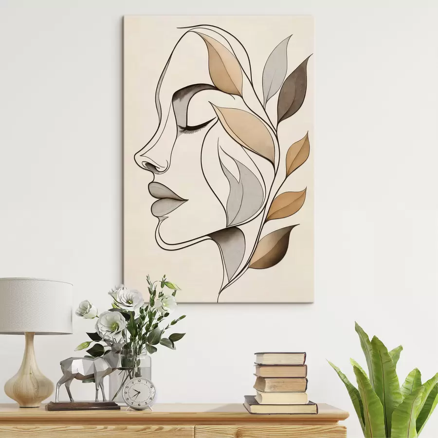 Tableau Profil d'une femme avec des feuilles s50998