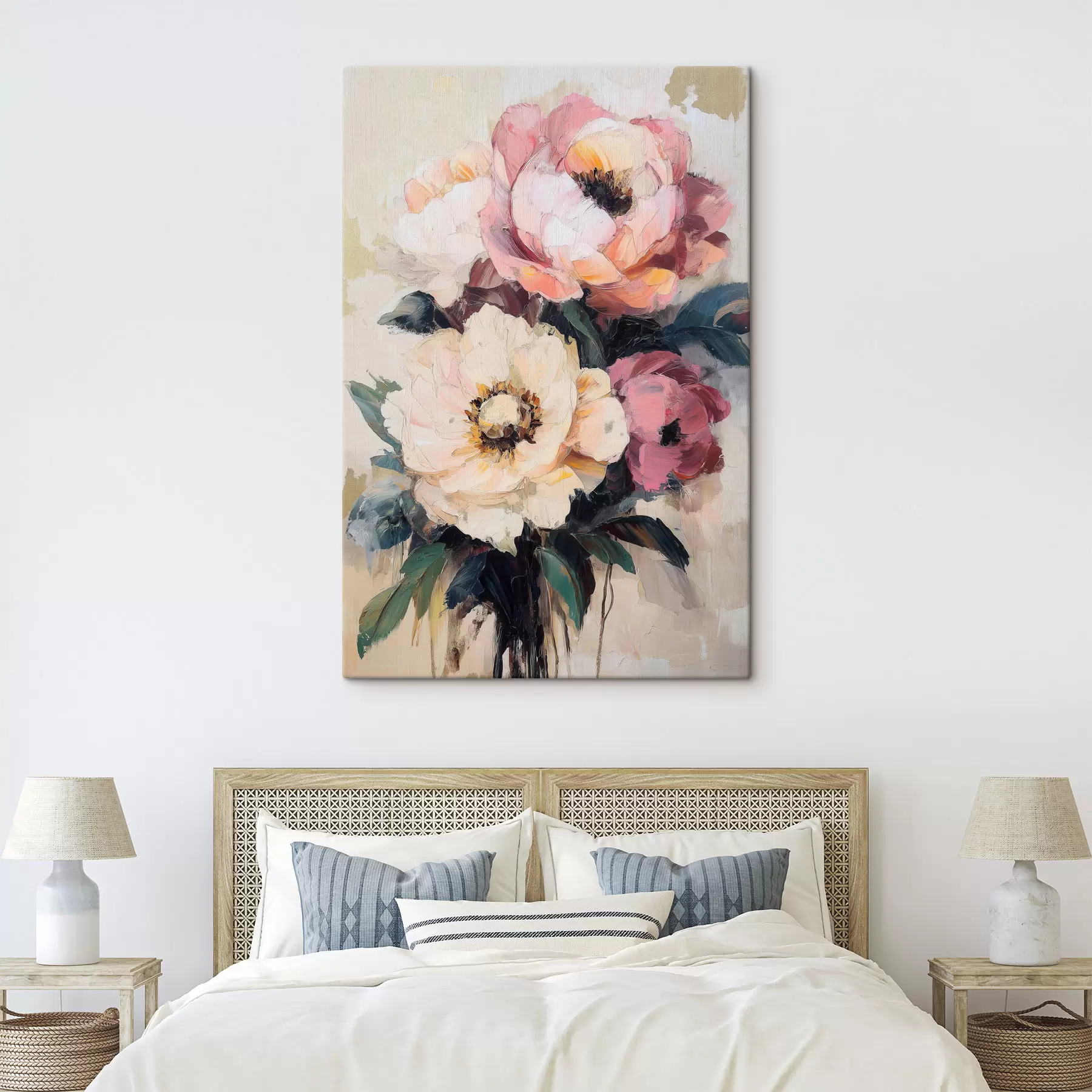 Tableau Pivoines roses et crème s51007