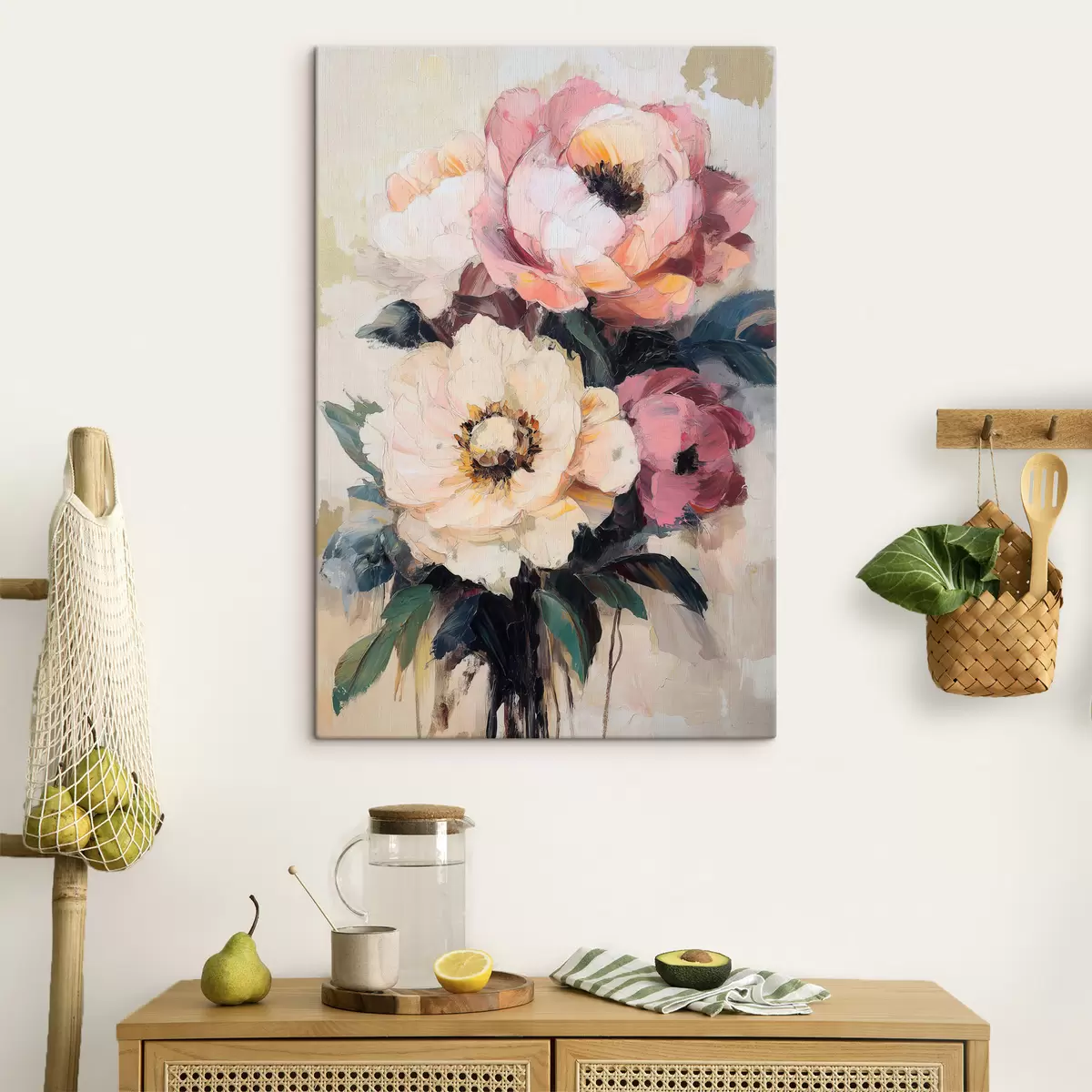 Tableau Pivoines roses et crème s51007