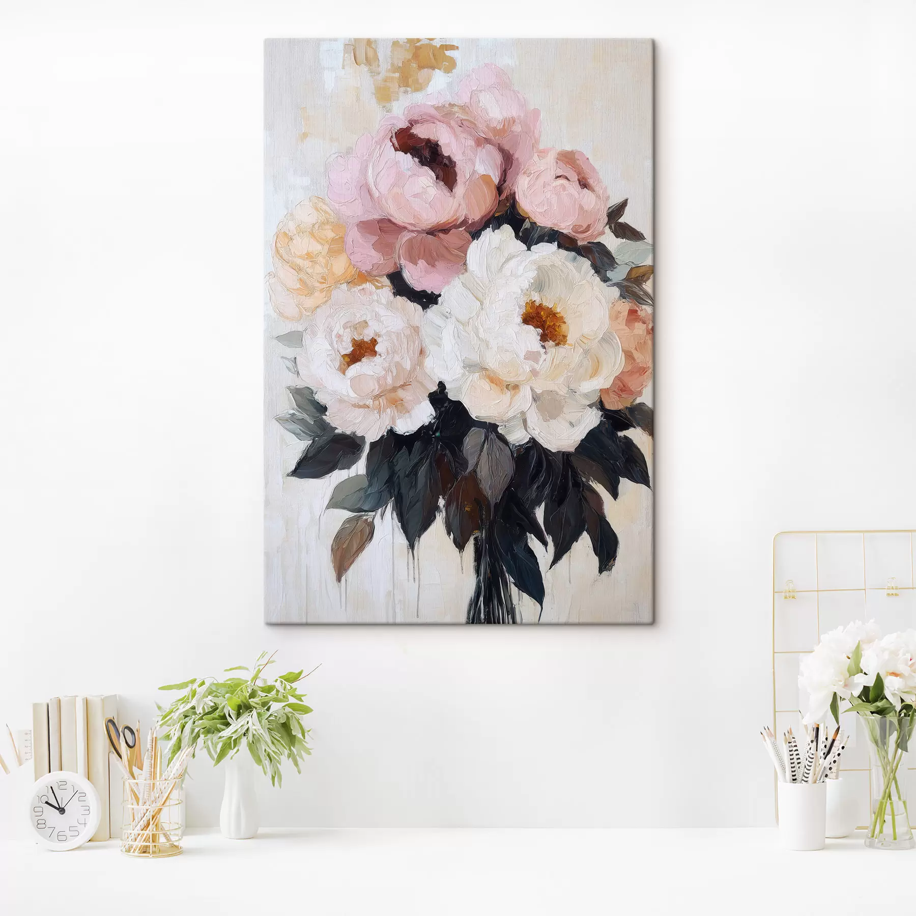 Tableau Bouquet de pivoines roses et blanches s51008