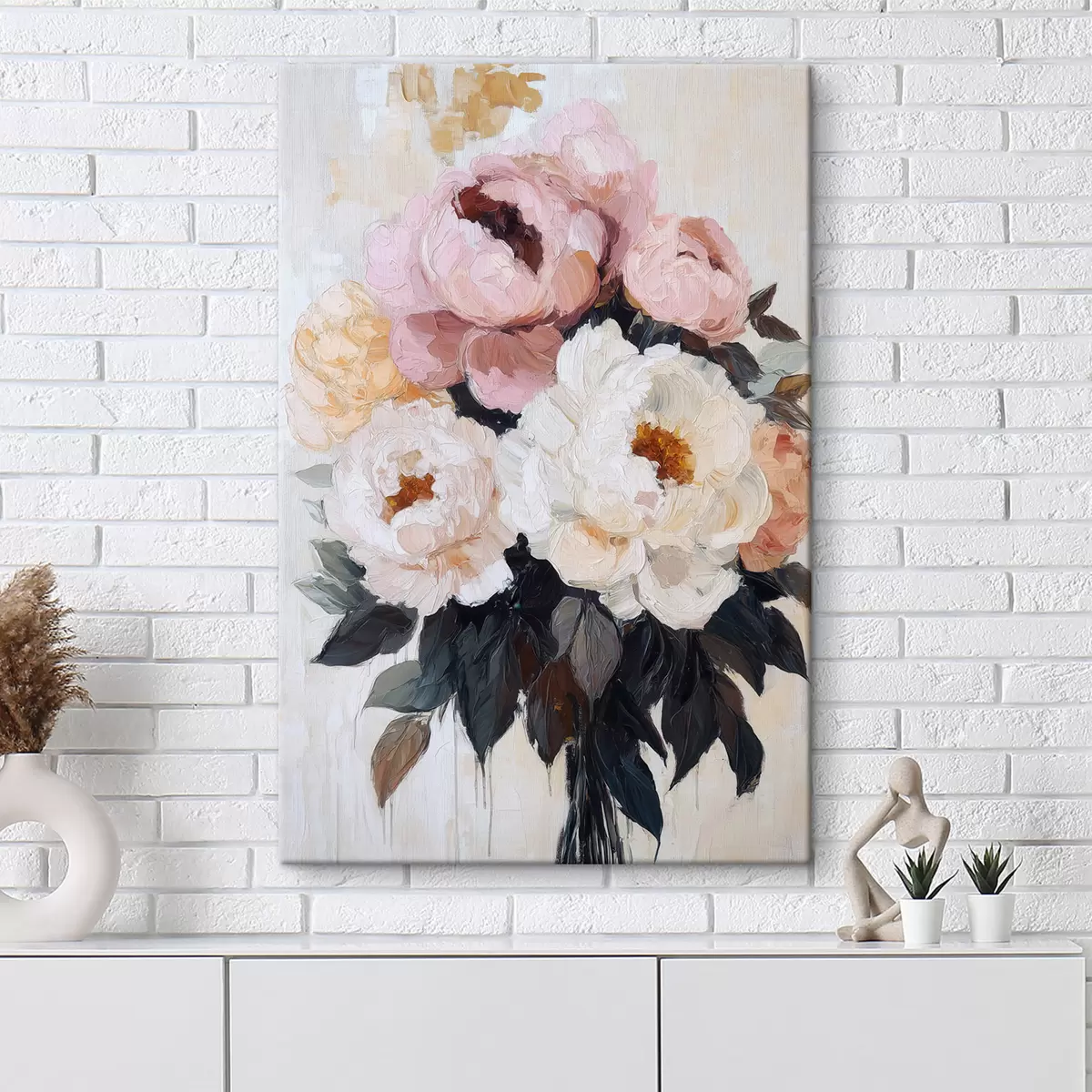 Tableau Bouquet de pivoines roses et blanches s51008