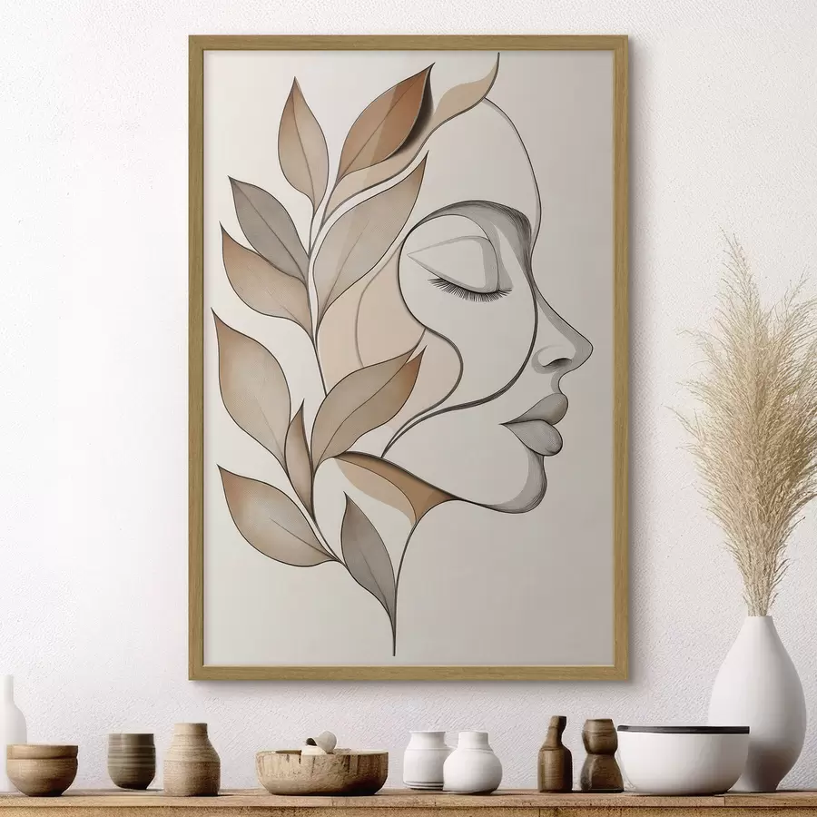 Papier peint Profil d'une femme avec des feuilles f50997