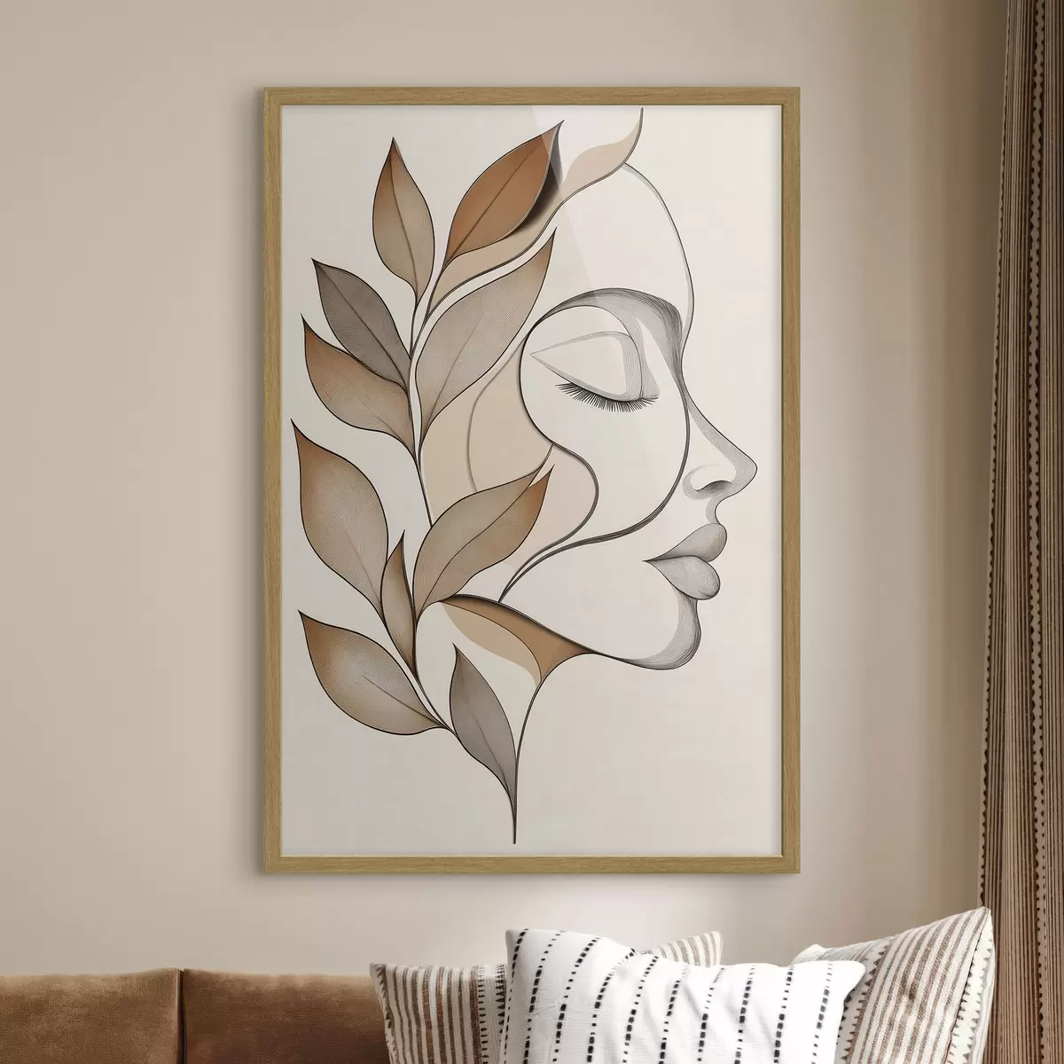 Poster Profil d'une femme avec des feuilles f50997