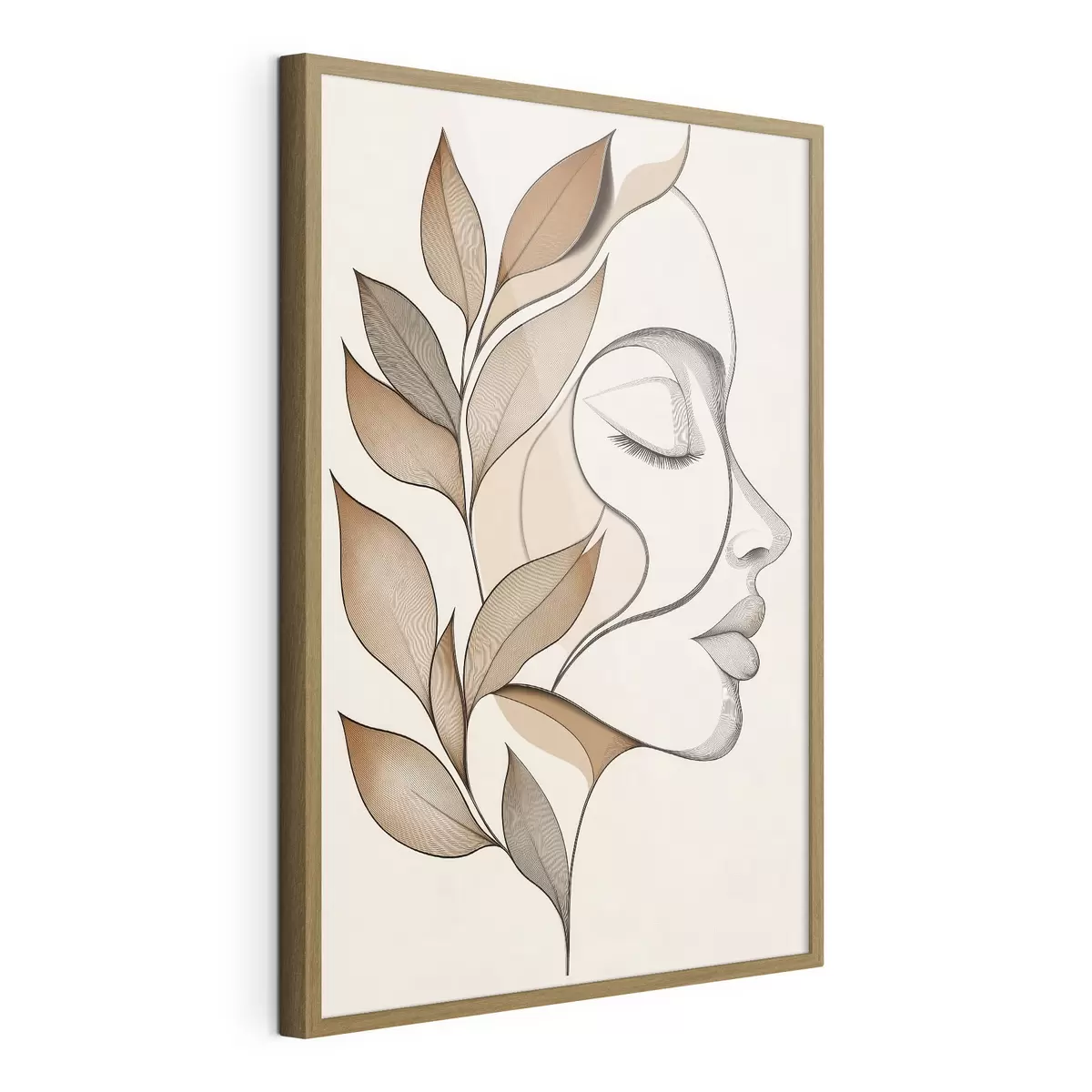 Poster Profil d'une femme avec des feuilles f50997