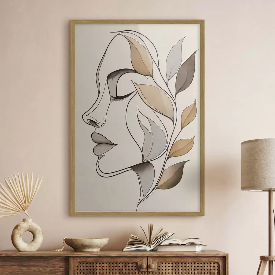 Papier peint Profil d'une femme avec des feuilles f50998