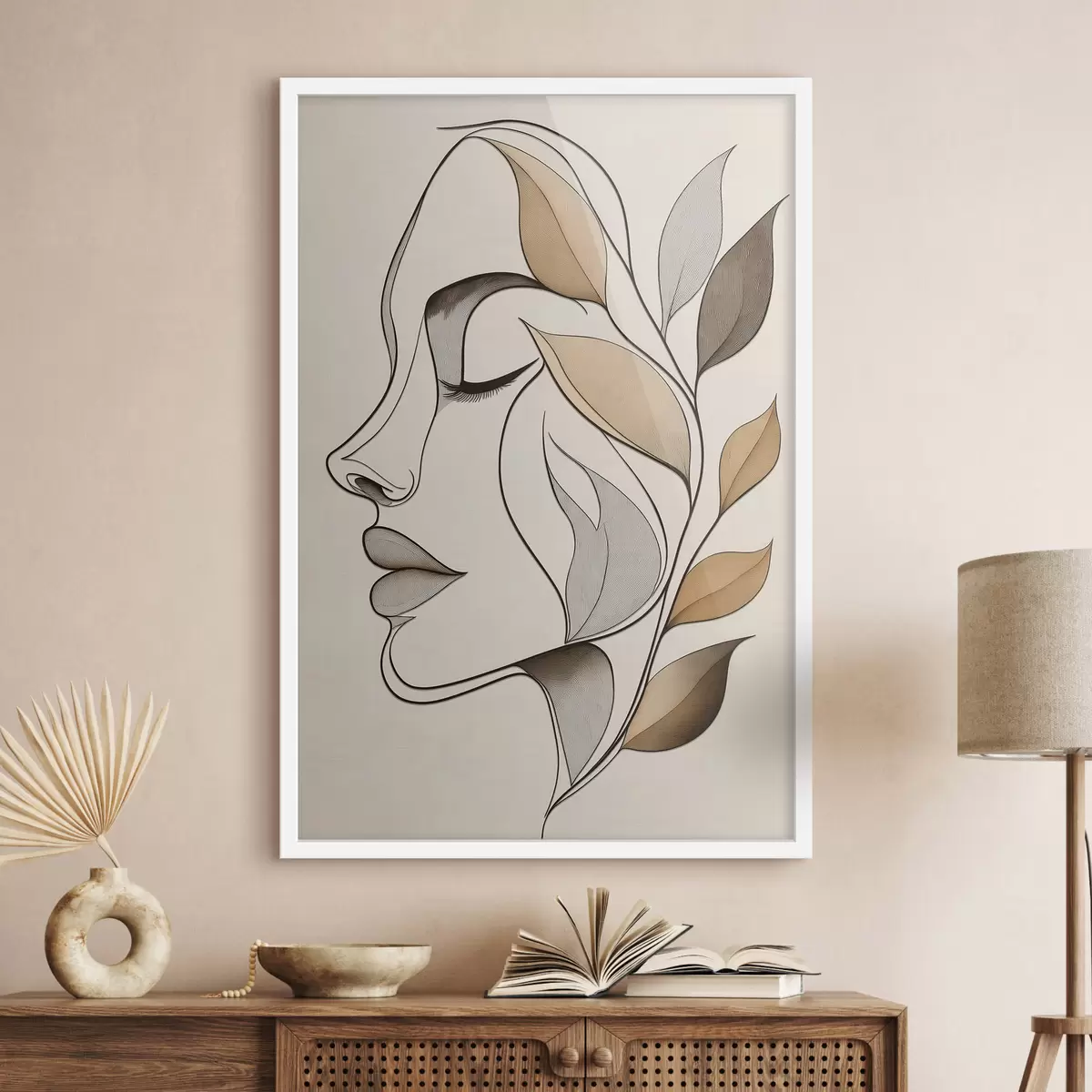 Poster Profil d'une femme avec des feuilles f50998