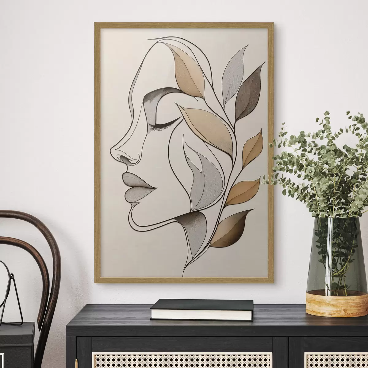 Poster Profil d'une femme avec des feuilles f50998