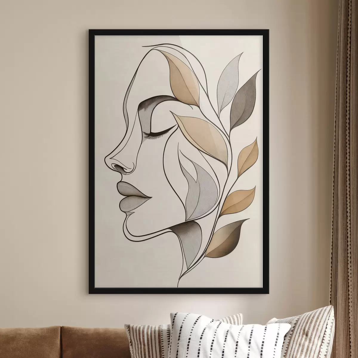 Poster Profil d'une femme avec des feuilles f50998