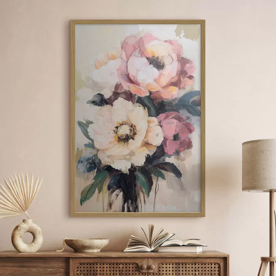 Papier peint Pivoines roses et crème f51007