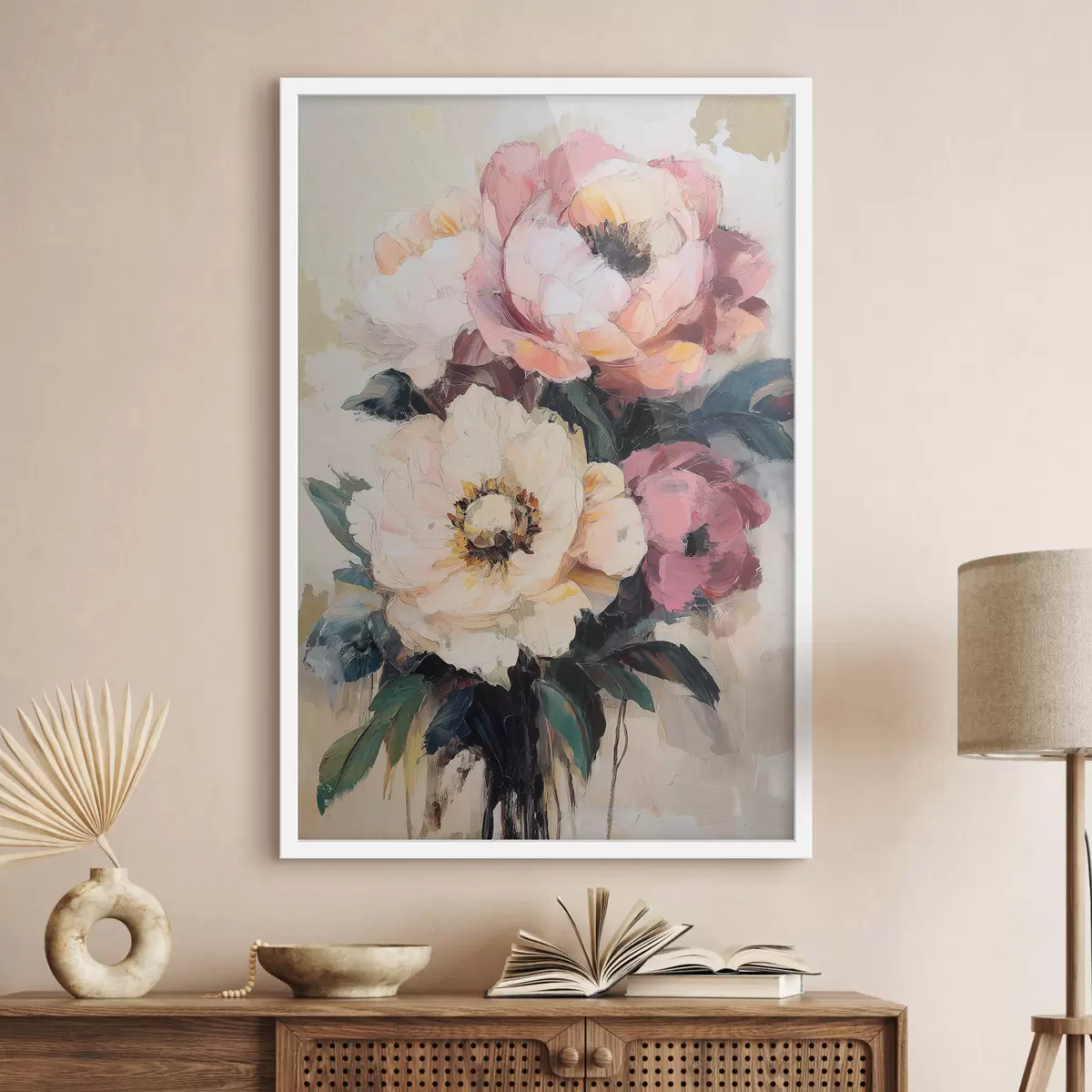 Poster Pivoines roses et crème f51007