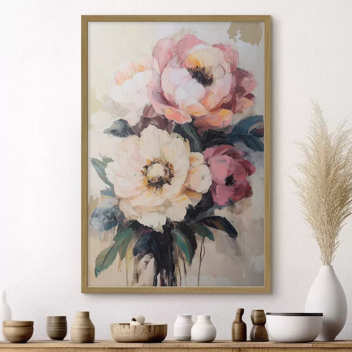 Poster Pivoines roses et crème f51007