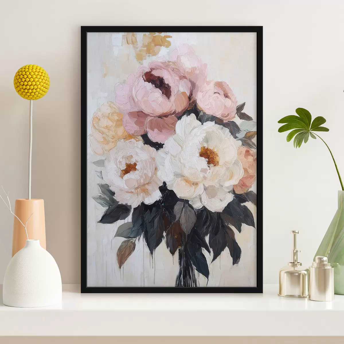 Poster Bouquet de pivoines roses et blanches f51008