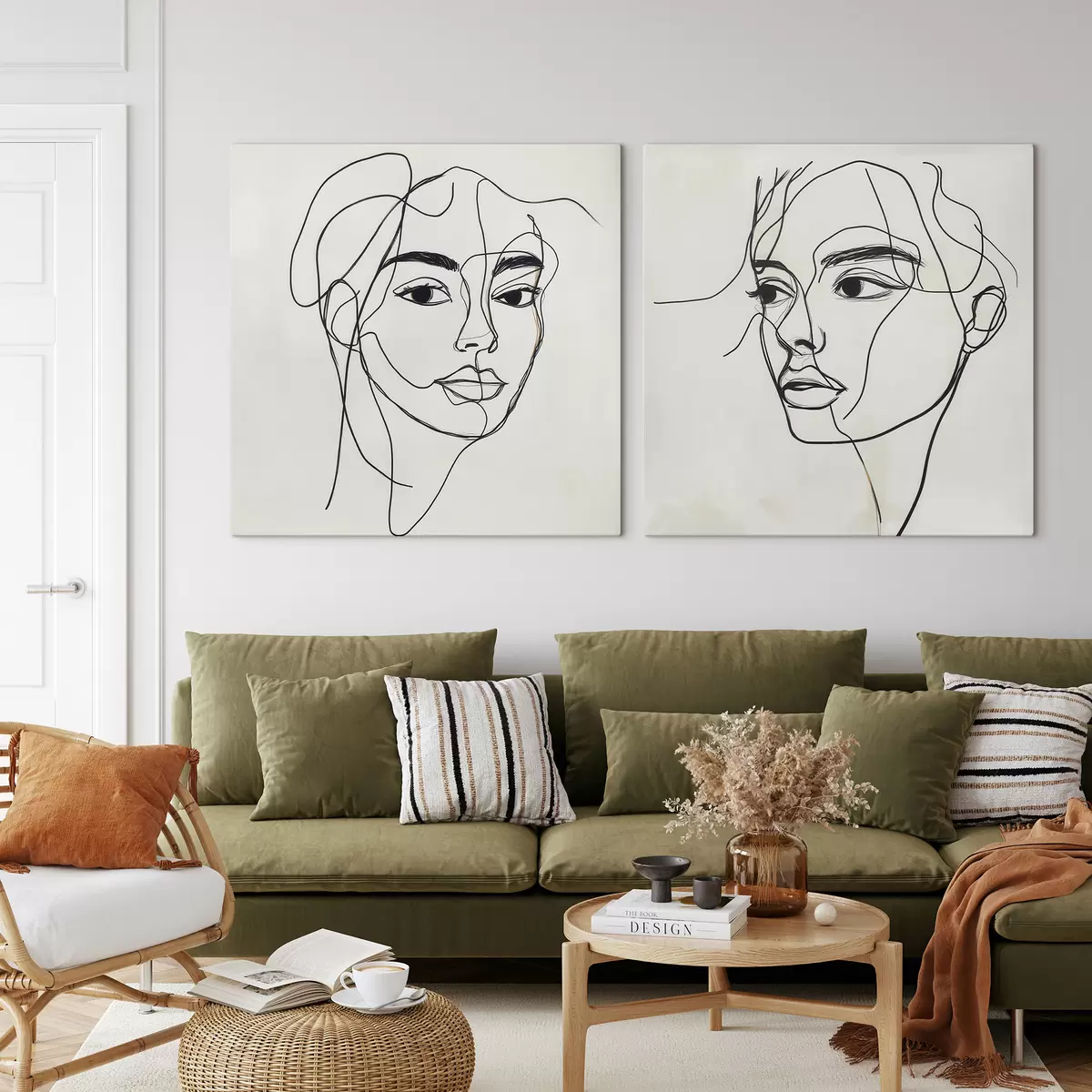 Tableau Visages abstraits linéaires m31069