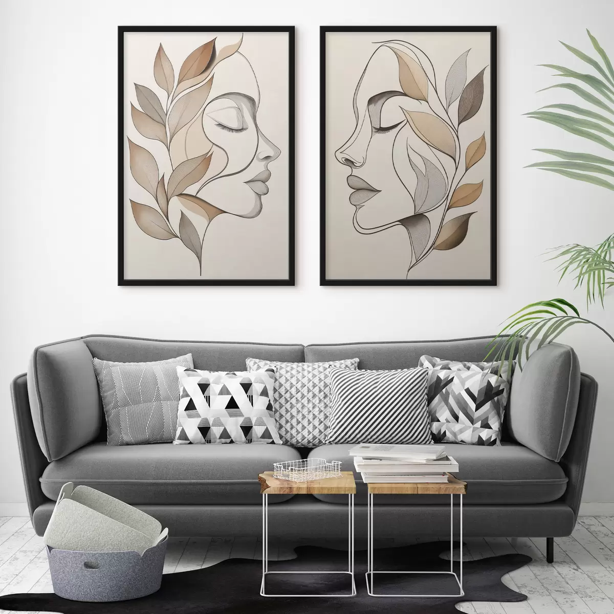 Poster Silhouettes féminines avec des feuilles d31067