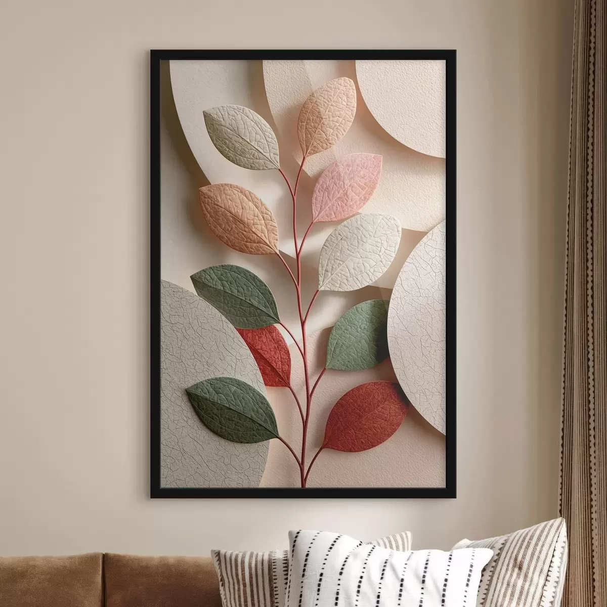 Poster Branche végétale agrémentée de formes géométriques f50863