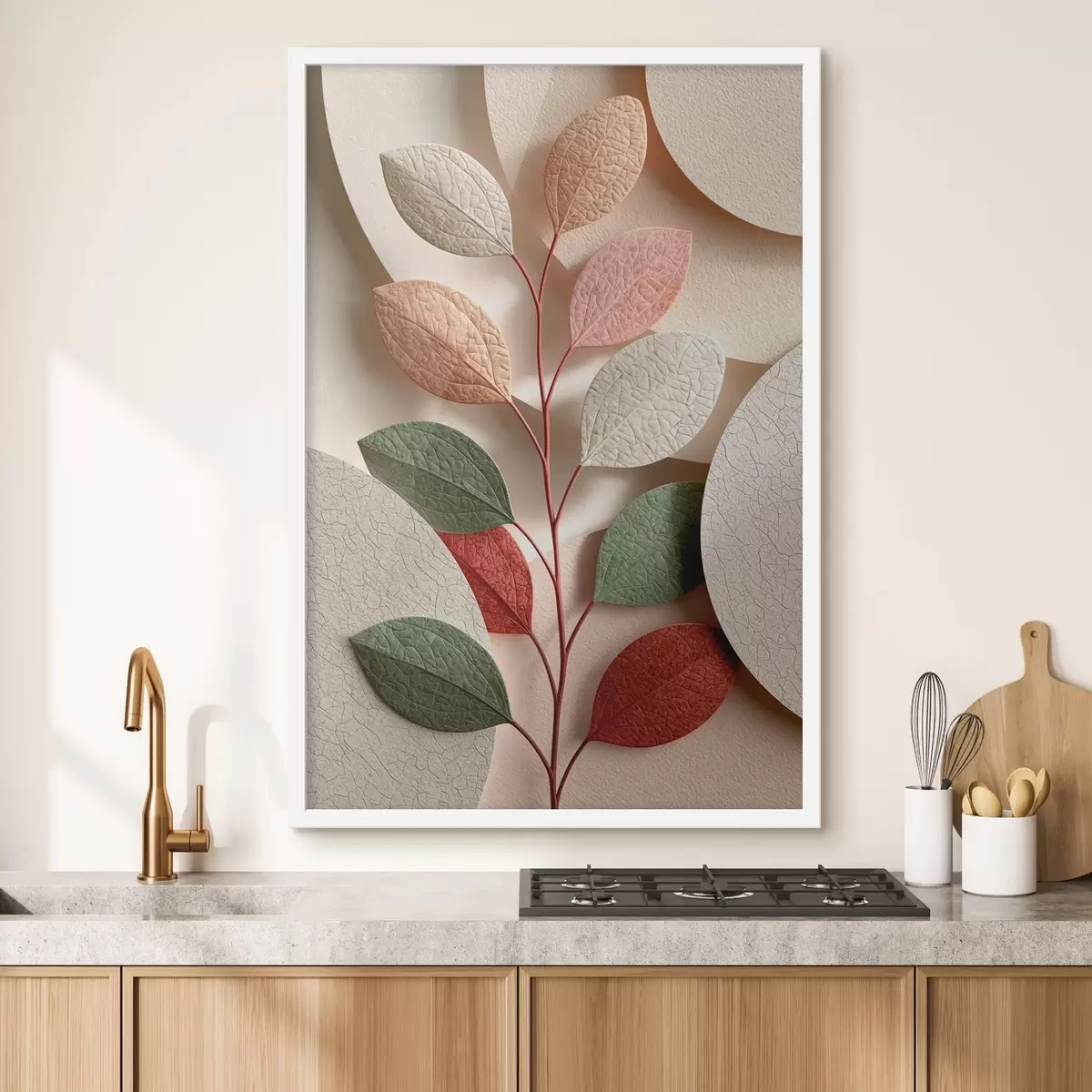 Poster Branche végétale agrémentée de formes géométriques f50863