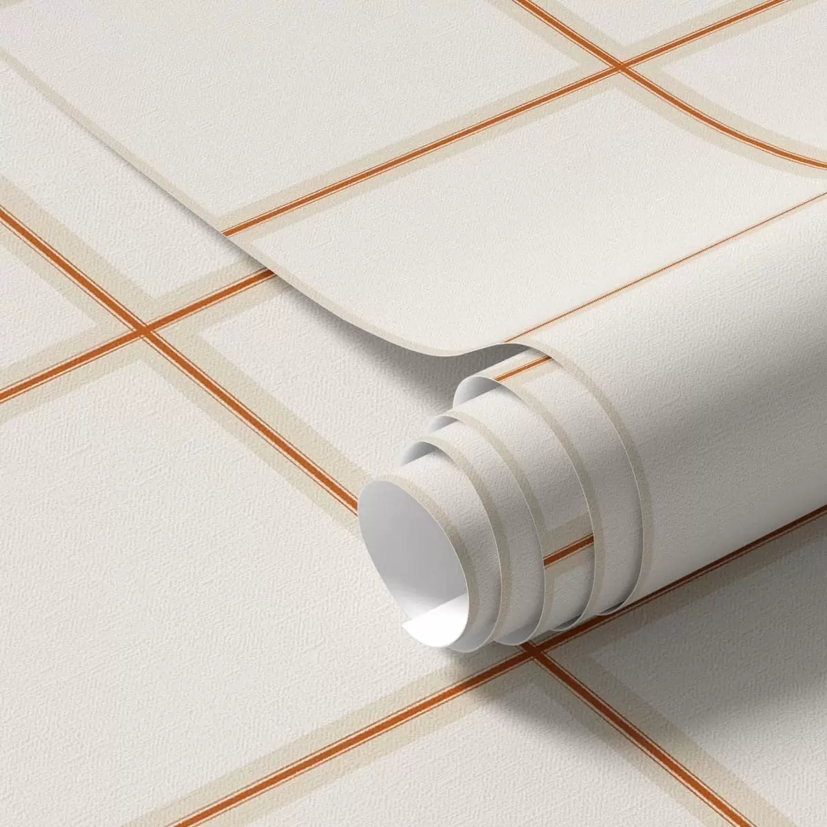Papier peint Grille composée de neuf carrés beiges bordés de terre cuite a01277