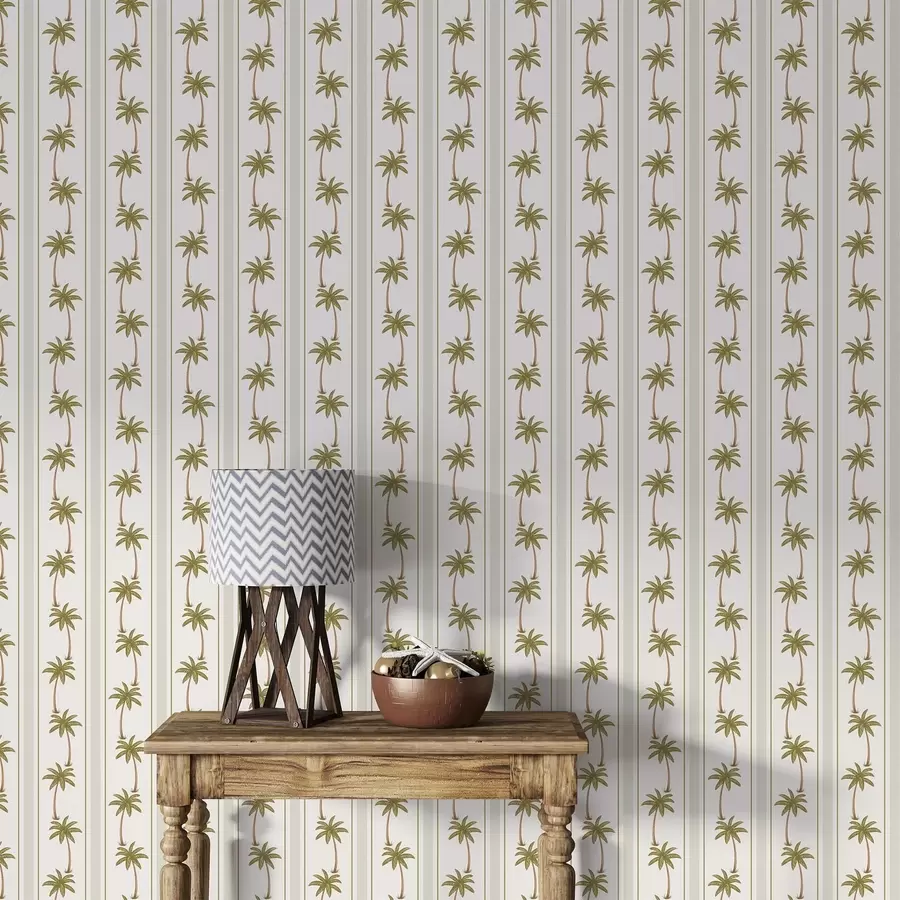 Papier peint Des rayures verticales ornées de palmiers sur un fond clair a01278