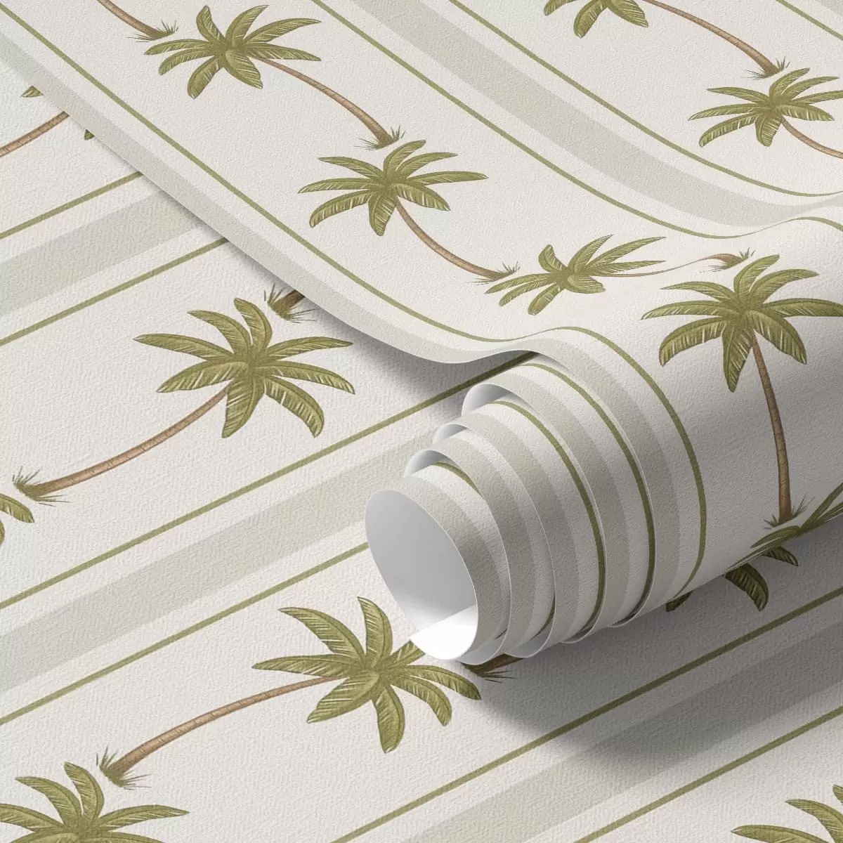 Papier peint Des rayures verticales ornées de palmiers sur un fond clair a01278