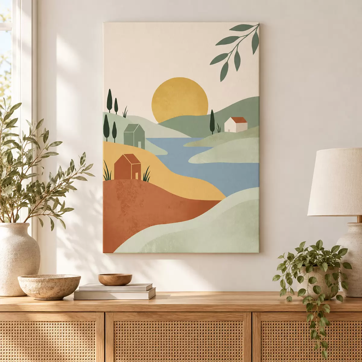 Tableau Paysage paisible sous le soleil couchant s50729