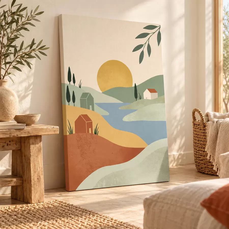Tableau Paysage paisible sous le soleil couchant s50729
