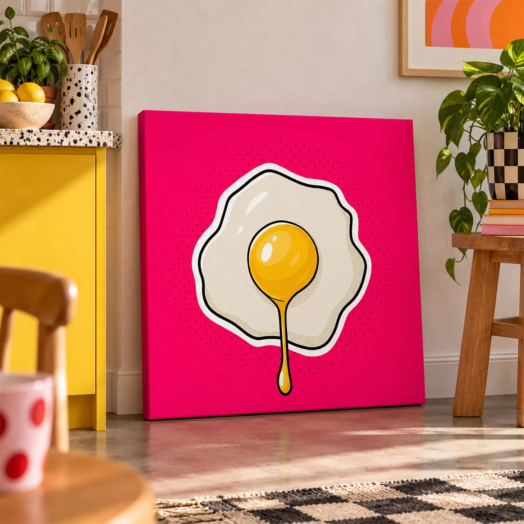 Tableau Œuf au plat sur fond rose s50788