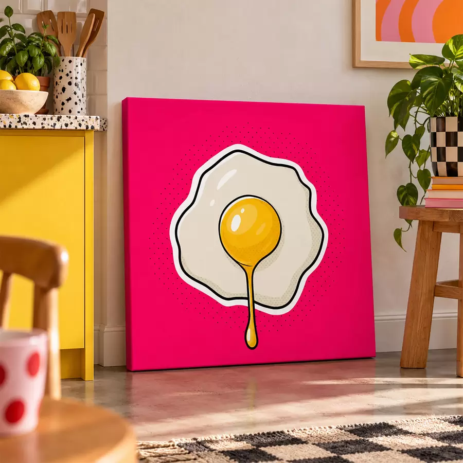 Tableau Un délice d'œuf au plat sur fond rose s50788