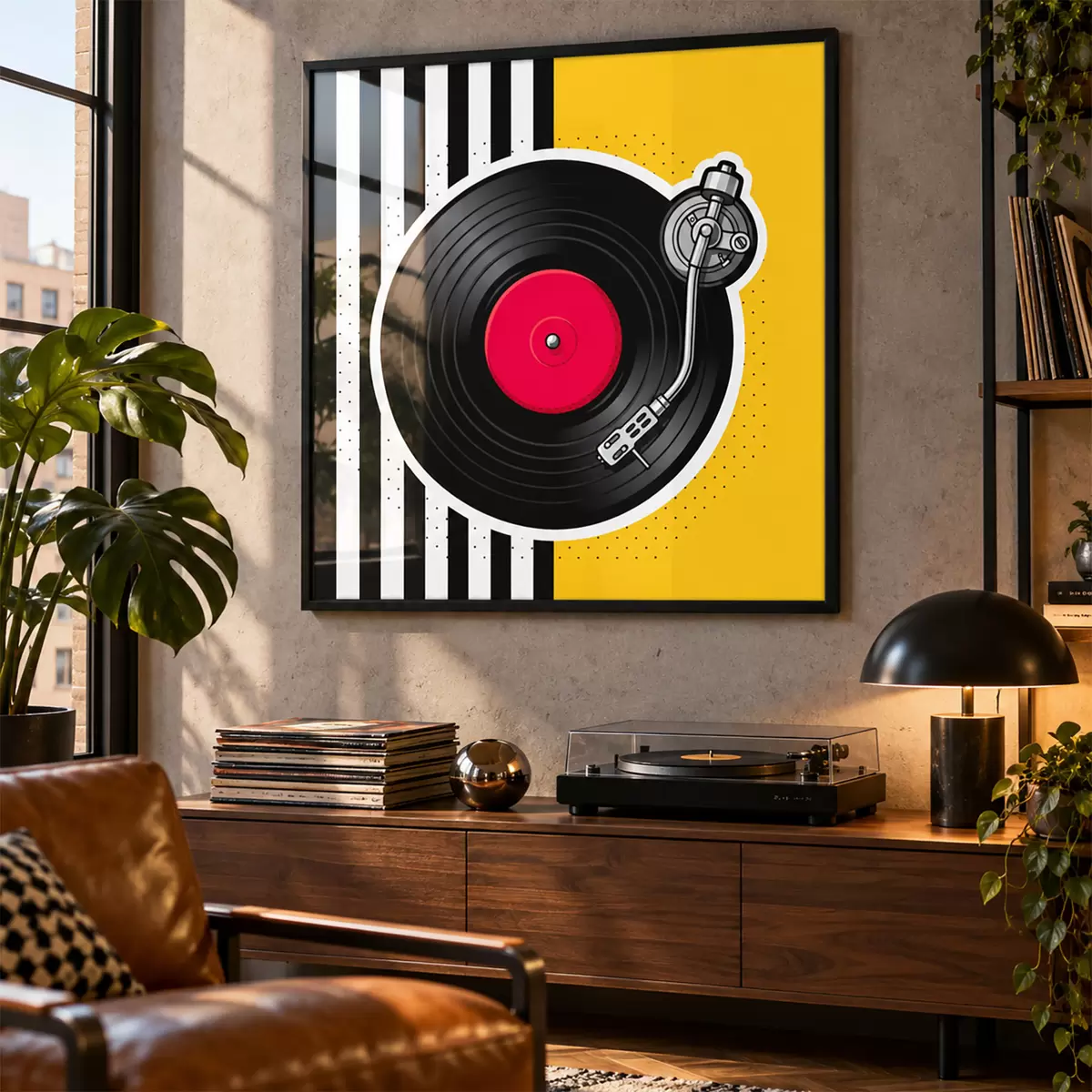 Poster Une platine vinyle élégante aux couleurs vives f50789