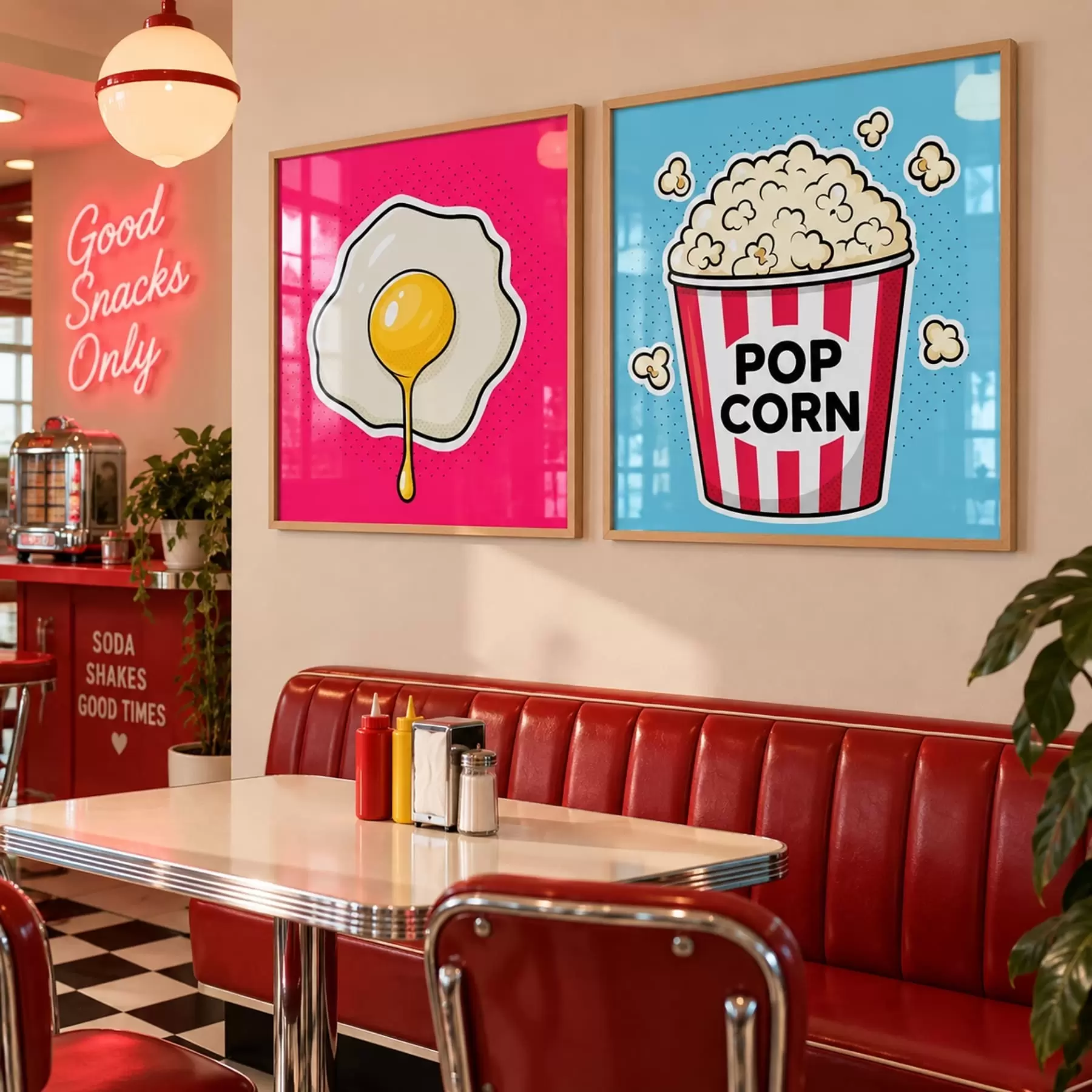 Papier peint Un œuf sur fond rose et un seau de pop-corn d31076