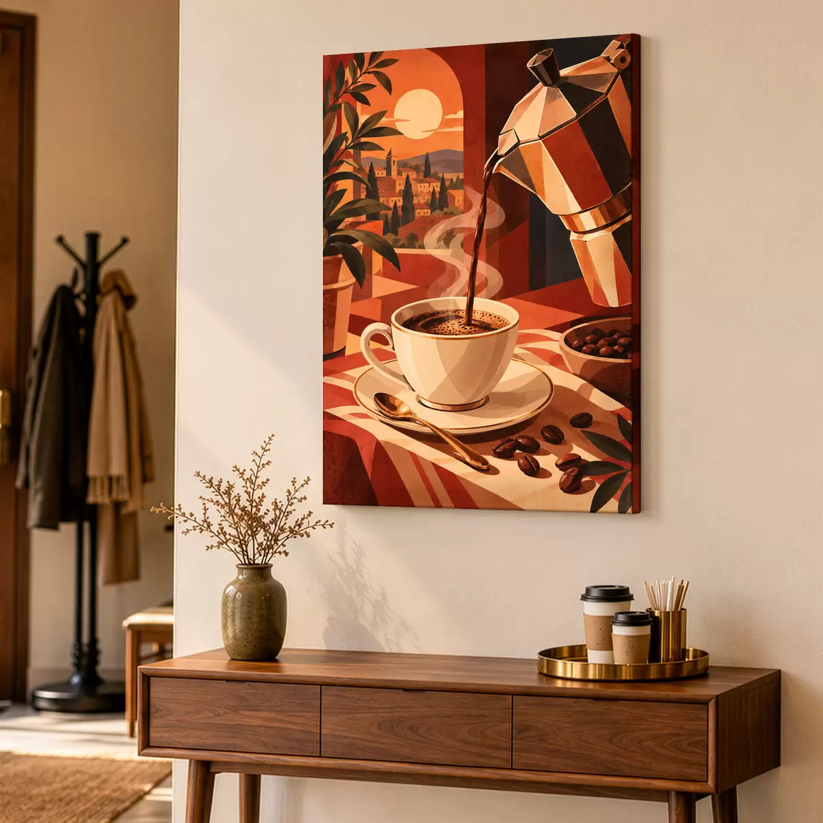 Tableau Un café bien chaud dans un cadre chaleureux s50877