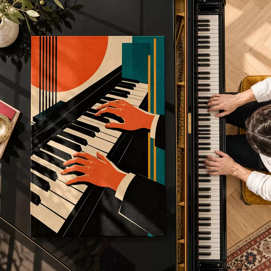 Tableau Des mains qui dansent sur les touches du piano s50922